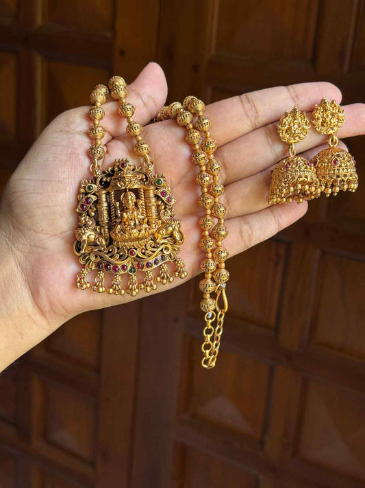 Middle Length Chettinad Haram Matte Finish Lakshmi Pendent with ggold Beads H0046-CJ49