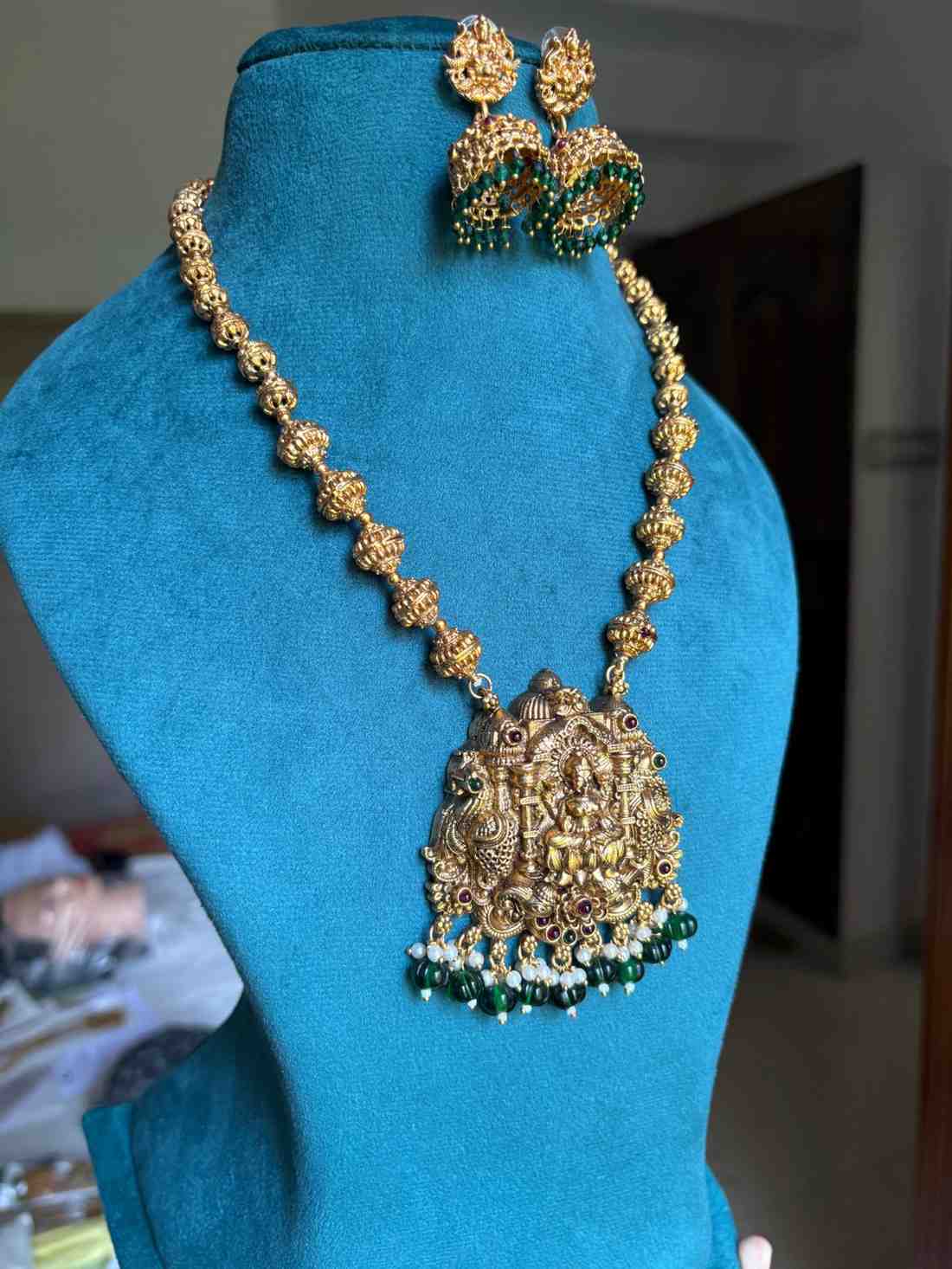 Middle Length Chettinad Haram Matte Finish Lakshmi Pendent with JHumka H0035-CJ49