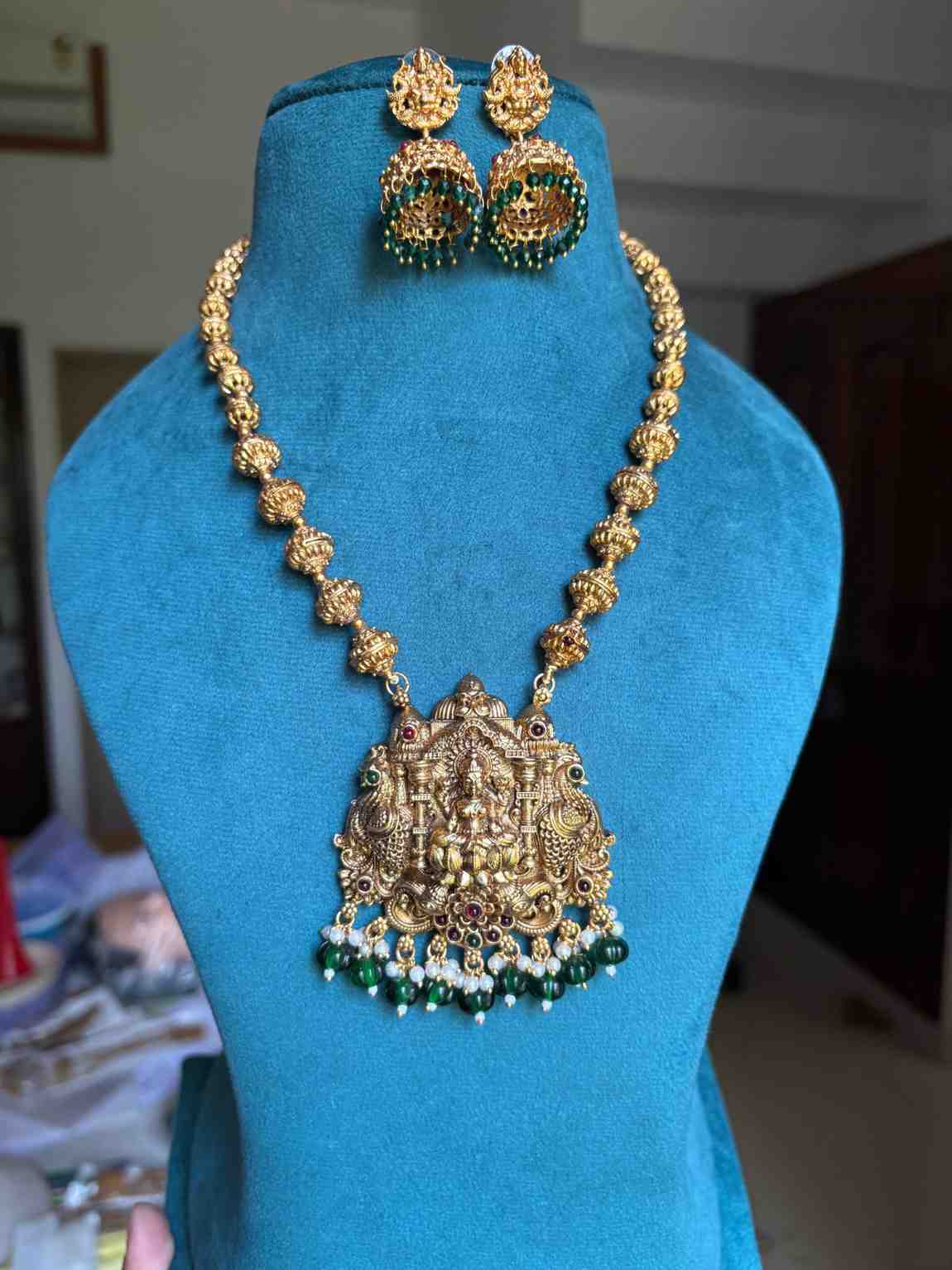 Middle Length Chettinad Haram Matte Finish Lakshmi Pendent with JHumka H0035-CJ49