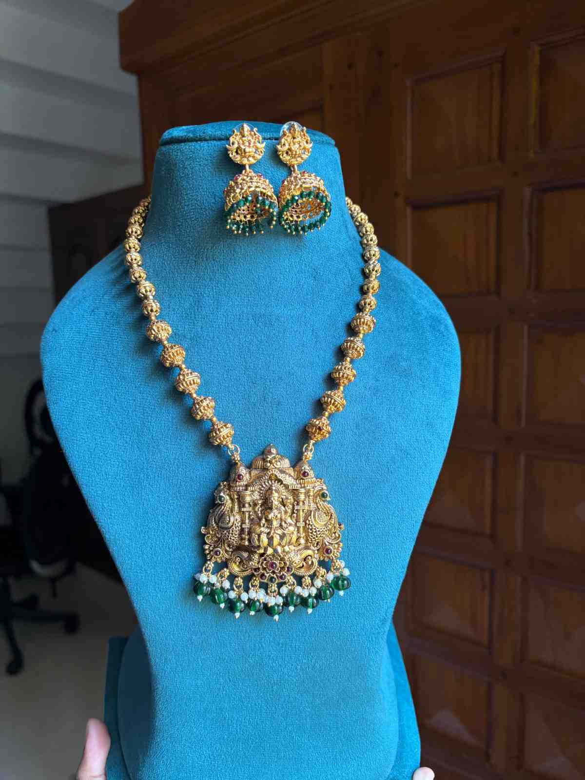 Middle Length Chettinad Haram Matte Finish Lakshmi Pendent with JHumka H0035-CJ49