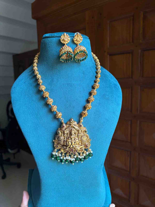 Middle Length Chettinad Haram Matte Finish Lakshmi Pendent with JHumka H0035-CJ49