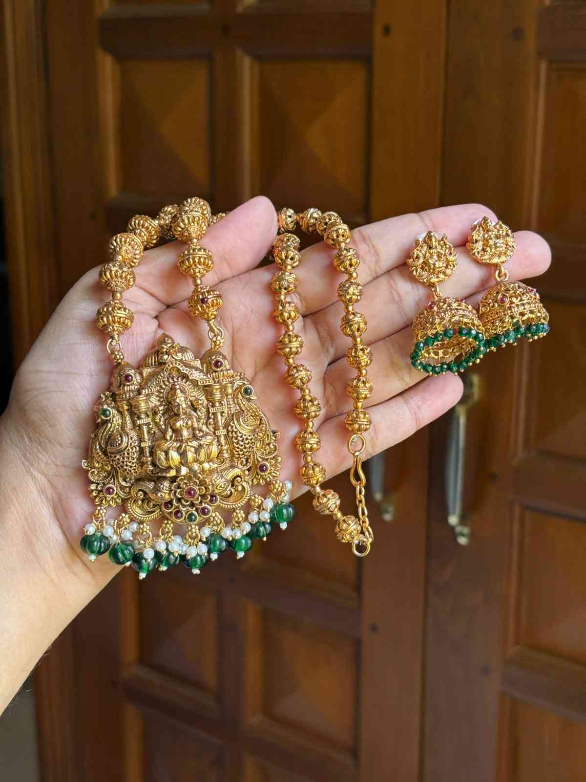 Middle Length Chettinad Haram Matte Finish Lakshmi Pendent with JHumka H0035-CJ49