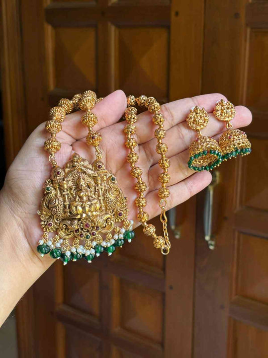Middle Length Chettinad Haram Matte Finish Lakshmi Pendent with JHumka H0035-CJ49