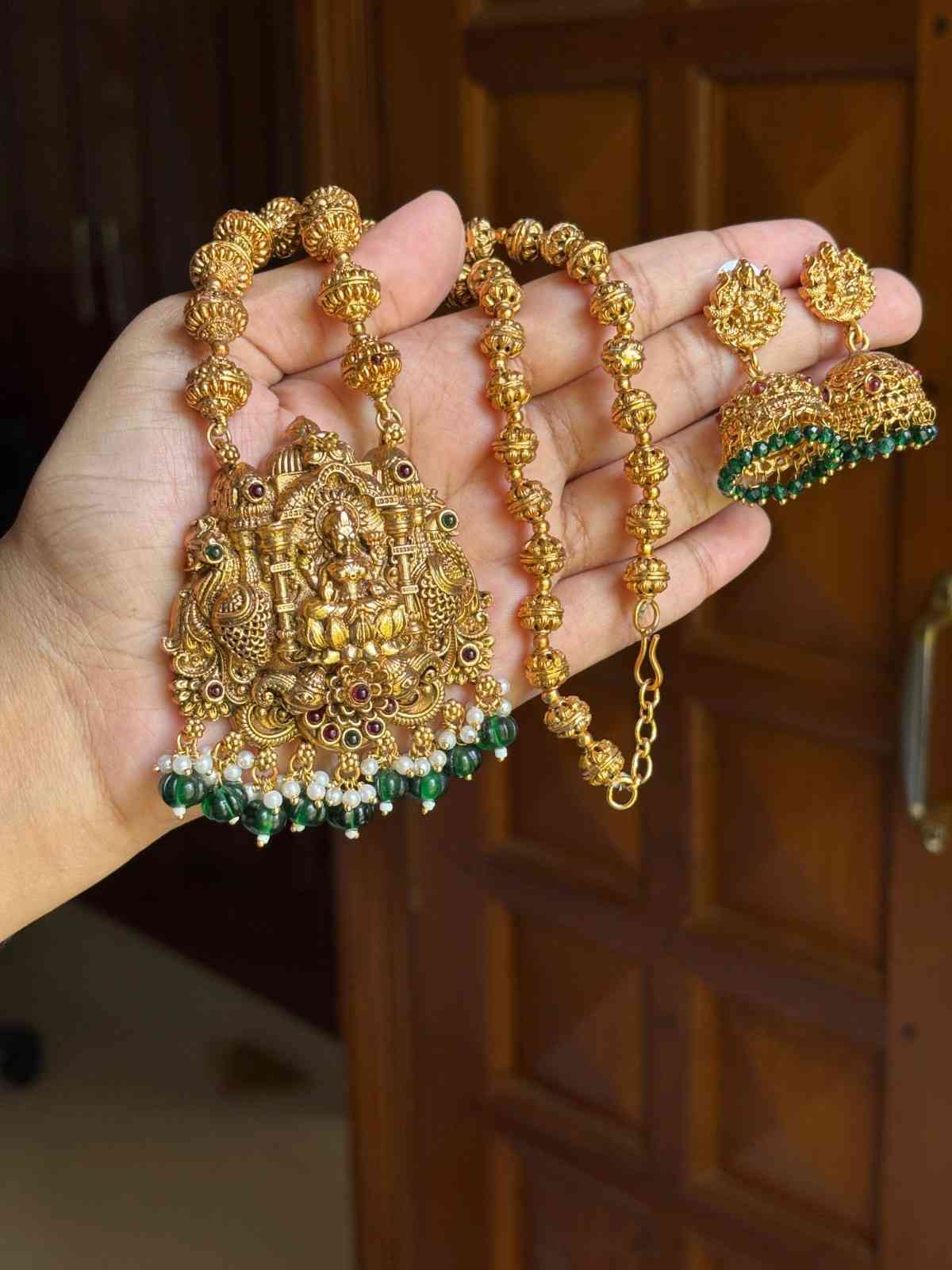 Middle Length Chettinad Haram Matte Finish Lakshmi Pendent with JHumka H0035-CJ49