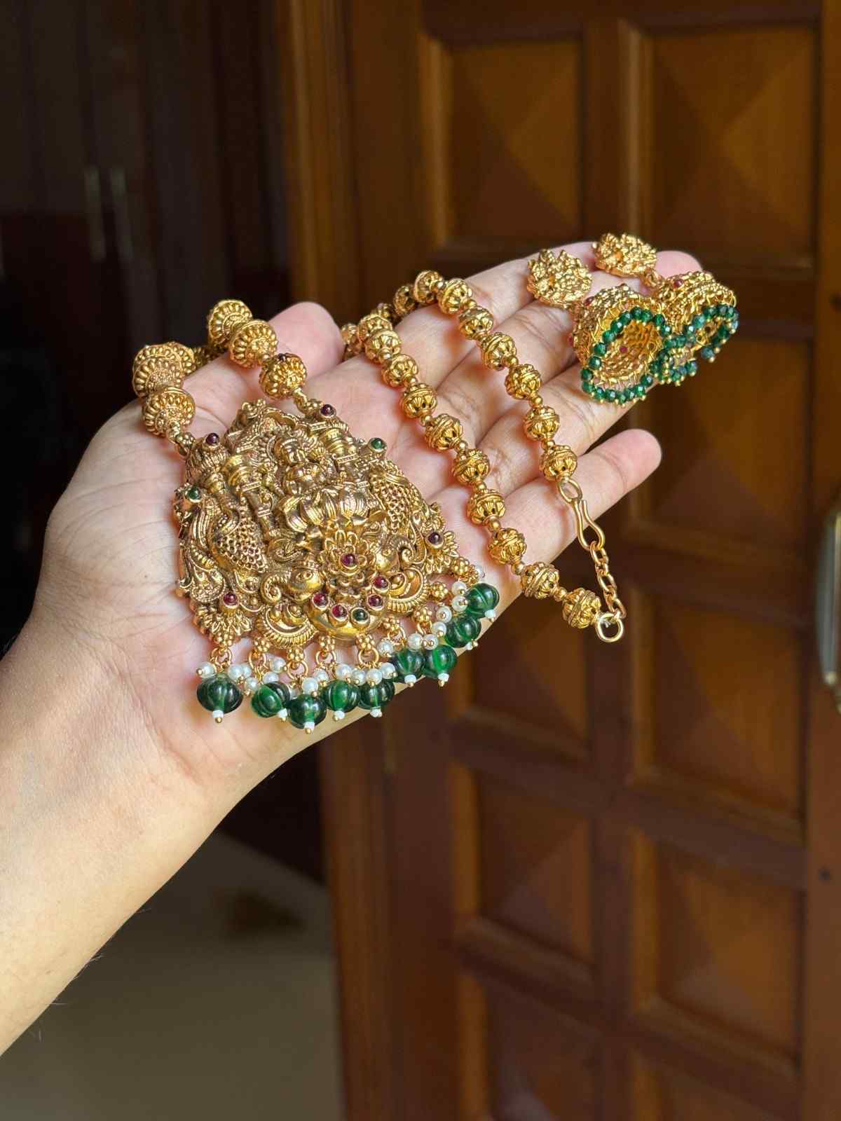 Middle Length Chettinad Haram Matte Finish Lakshmi Pendent with JHumka H0035-CJ49