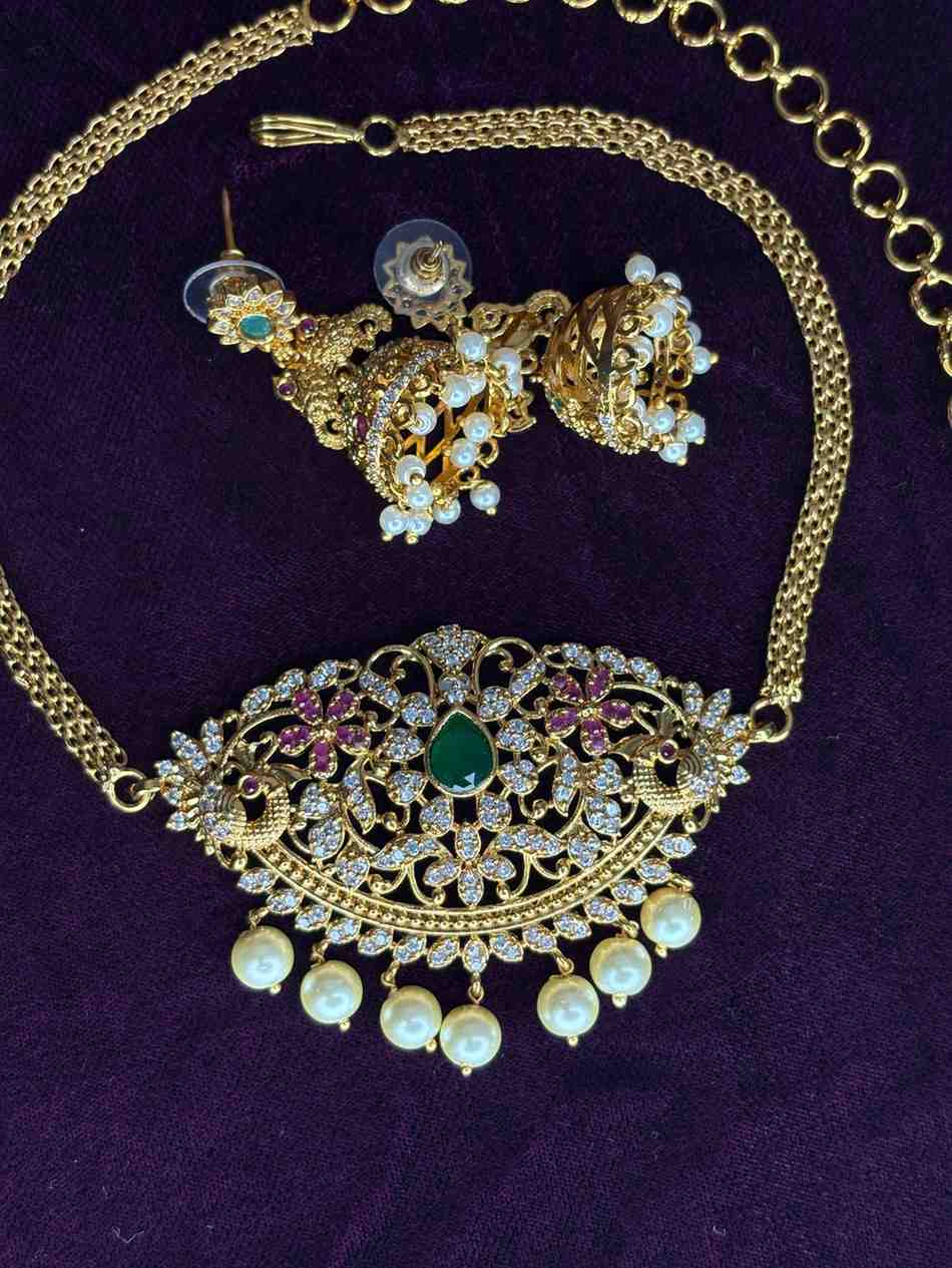 Floral Pattern Stone Chocker with earrings N0258-I41