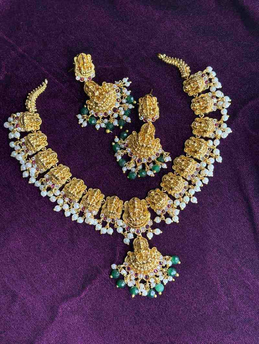 Temple collection Lakshmi Goddess Necklace with earrings N0259-I58