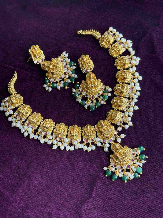 Temple collection Lakshmi Goddess Necklace with earrings N0259-I58