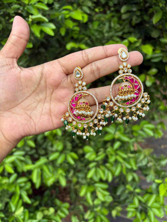 Pure Jadau Kundan Stones Chanbali type earrings J0109