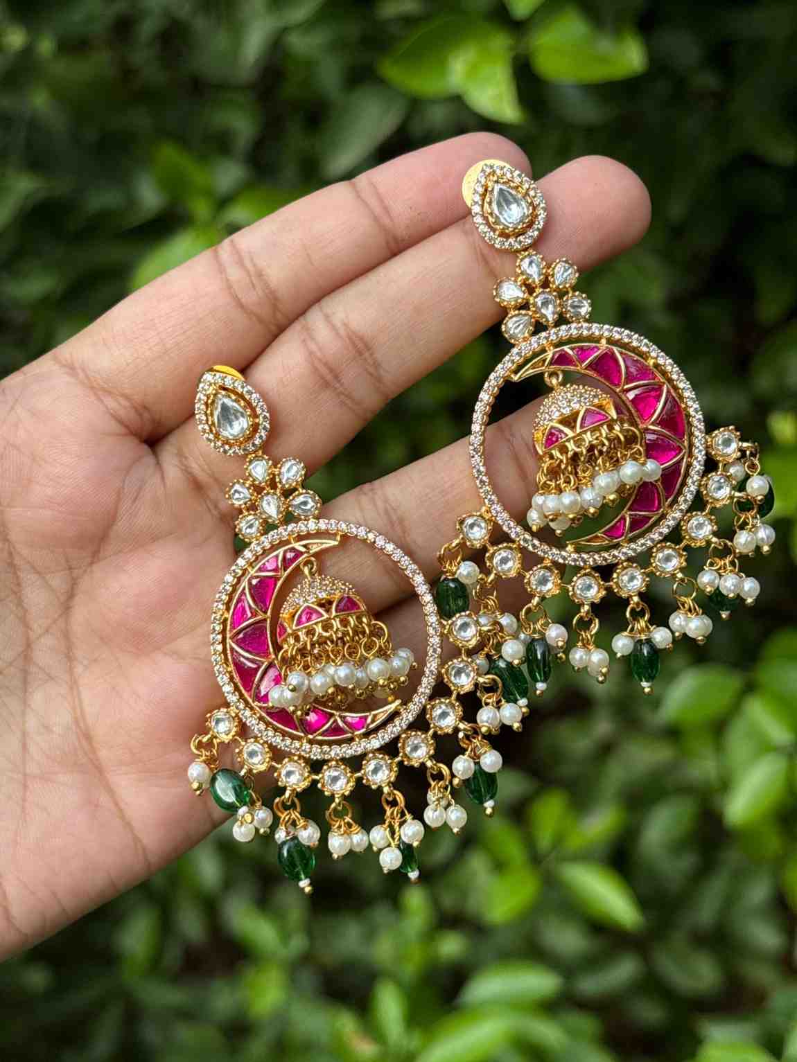 Pure Jadau Kundan Stones Chanbali type earrings J0109