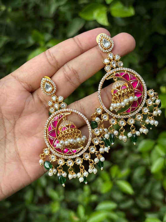Pure Jadau Kundan Stones Chanbali type earrings J0109