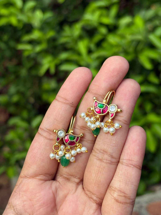 Jadau Kundan Parrot Pattern Bugadi Slight  press to adjust to the ears J0113