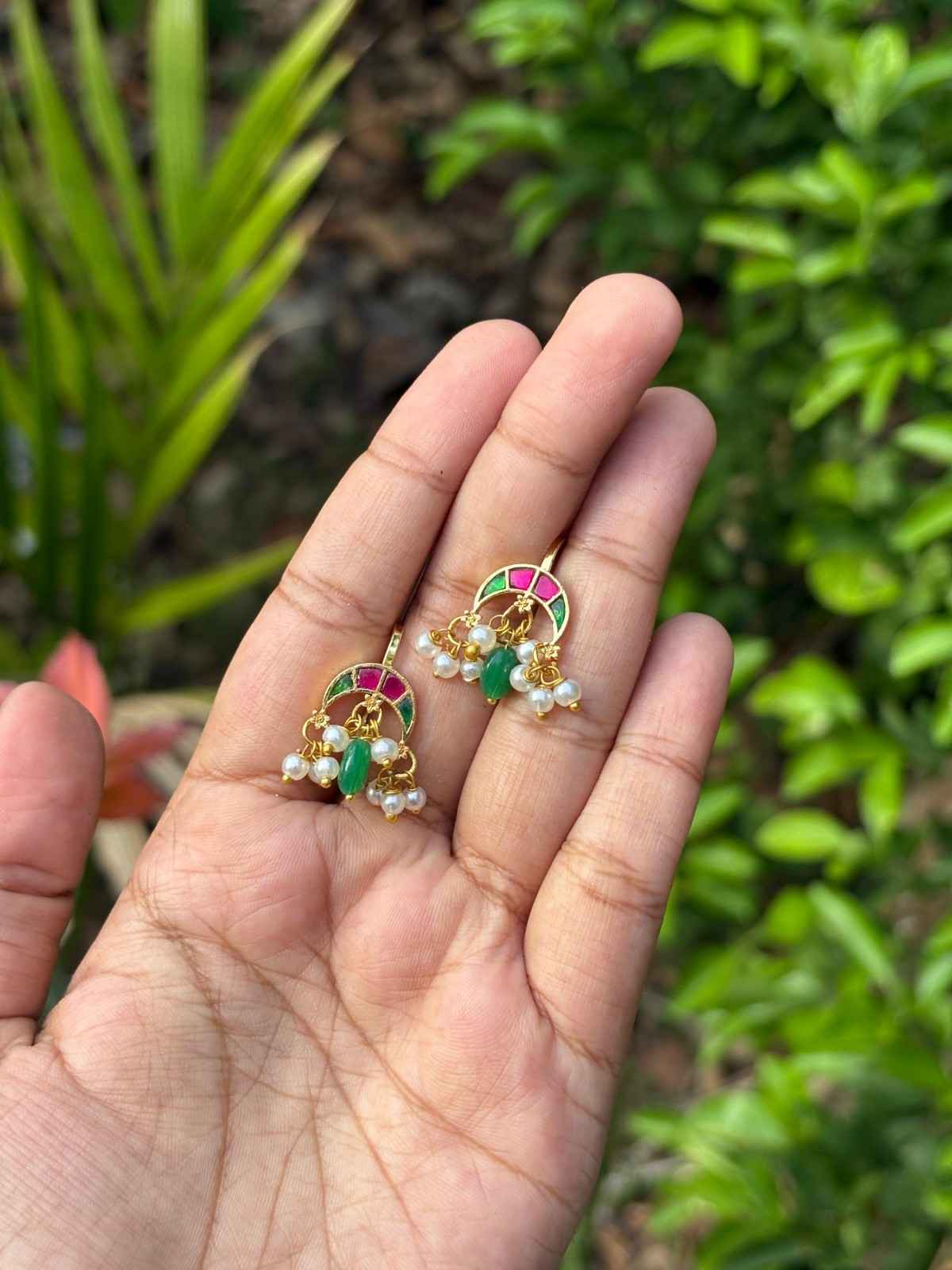 J0112 Jadau Kundan Moon Pattern Bugadi Slight  press to adjust to the ears