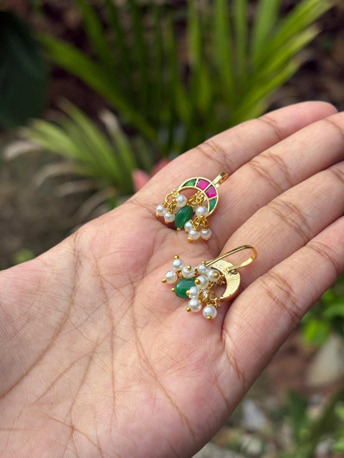 J0112 Jadau Kundan Moon Pattern Bugadi Slight  press to adjust to the ears