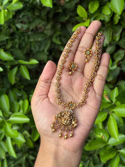 N0264 Simple Traditional Temple collection Lakshmi Necklace with earrings