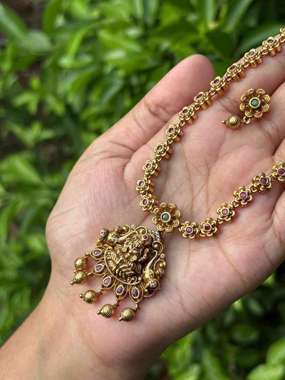 N0264 Simple Traditional Temple collection Lakshmi Necklace with earrings