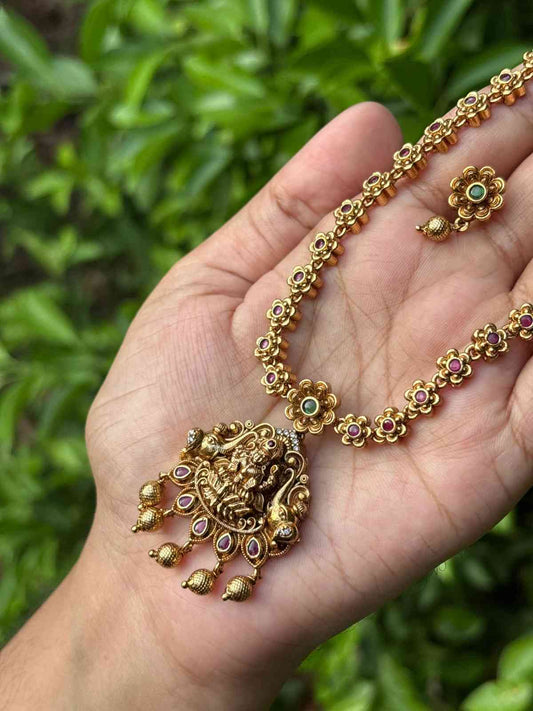 N0264 Simple Traditional Temple collection Lakshmi Necklace with earrings
