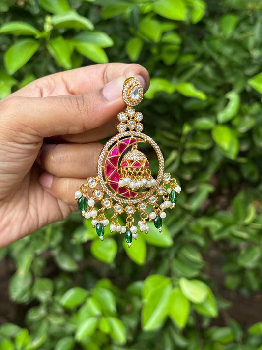 Pure Jadau Kundan Stones Chanbali type earrings J0109