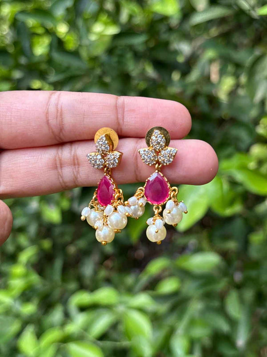 Floral Pattern Ruby Stone earring J0116