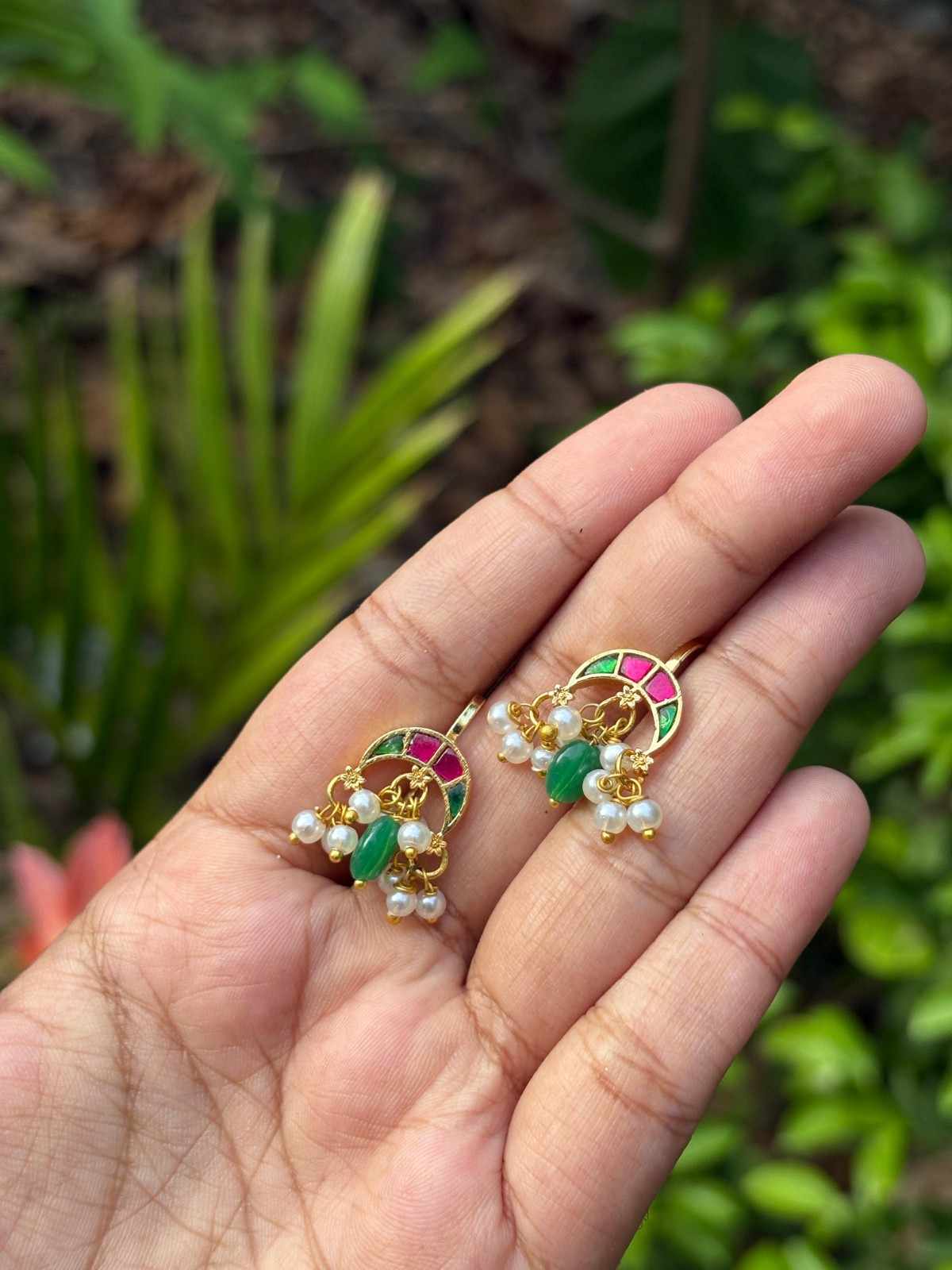 J0112 Jadau Kundan Moon Pattern Bugadi Slight  press to adjust to the ears