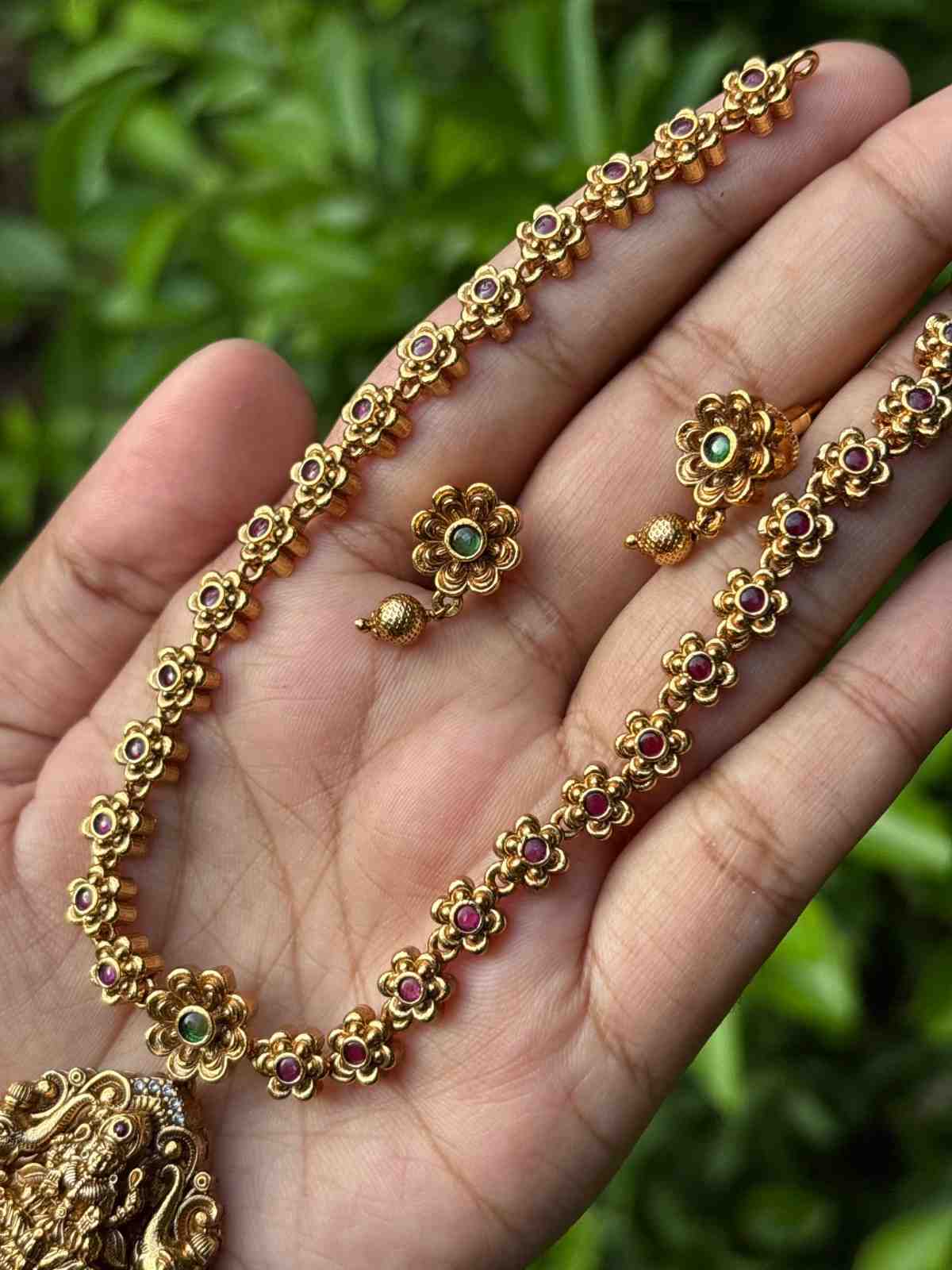 N0264 Simple Traditional Temple collection Lakshmi Necklace with earrings