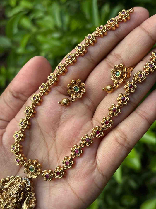 N0264 Simple Traditional Temple collection Lakshmi Necklace with earrings
