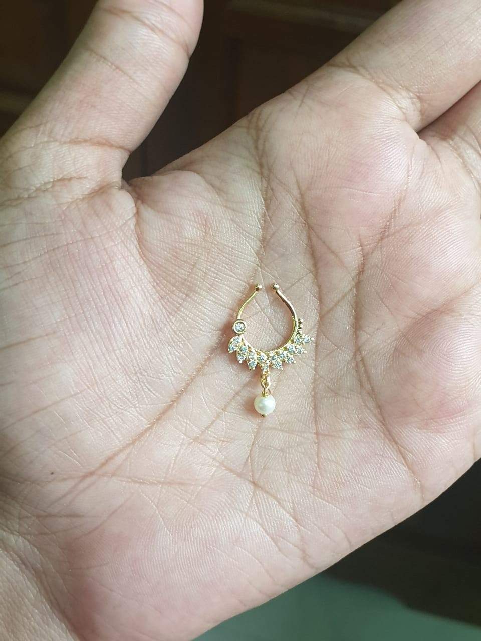 J0117 White AD Stone with a Pearl nose septum Ring