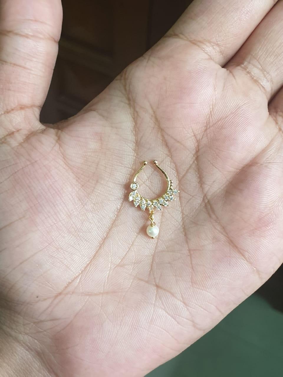 J0117 White AD Stone with a Pearl nose septum Ring