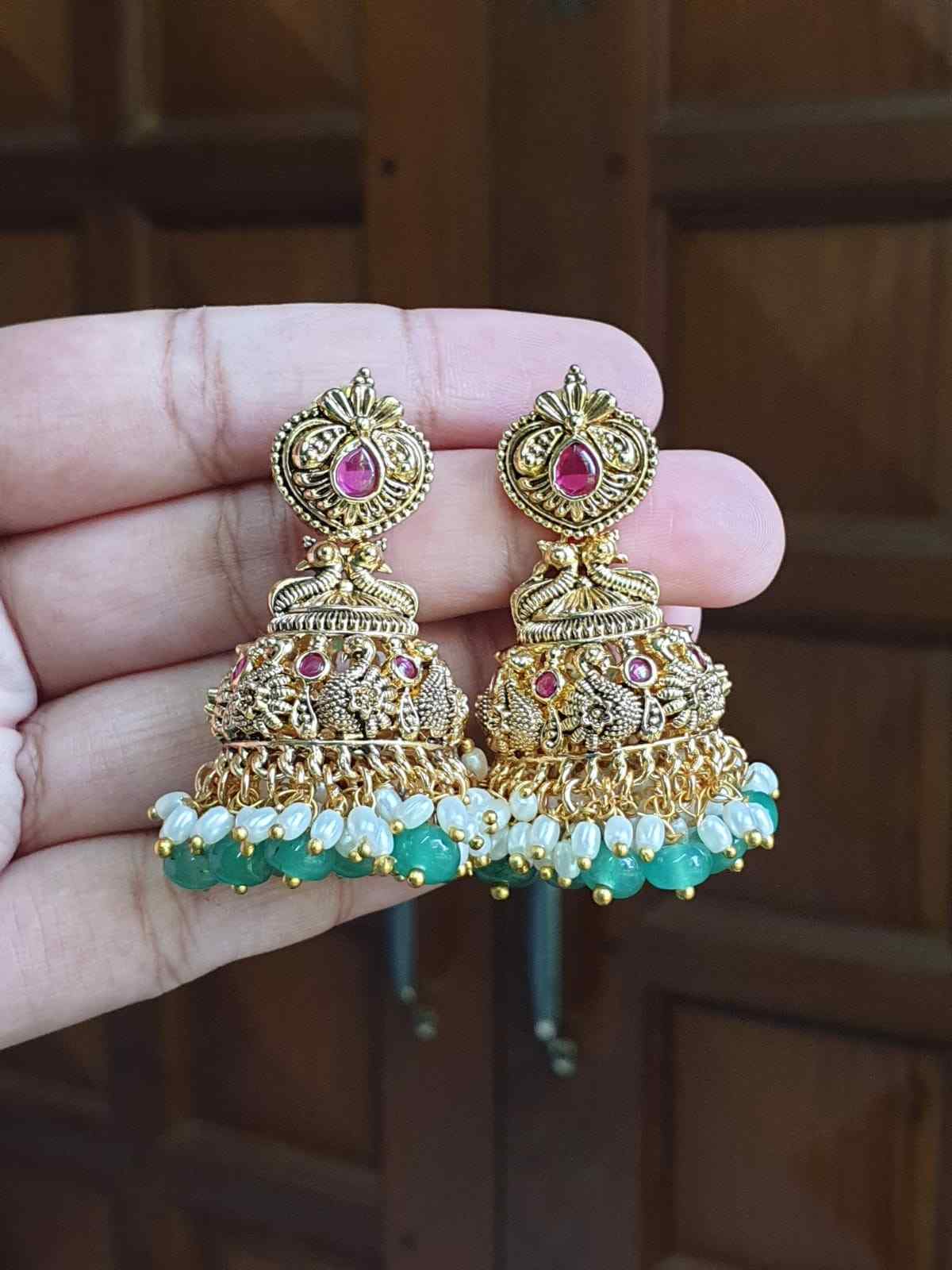 J0055 Bridal jhumka swan design