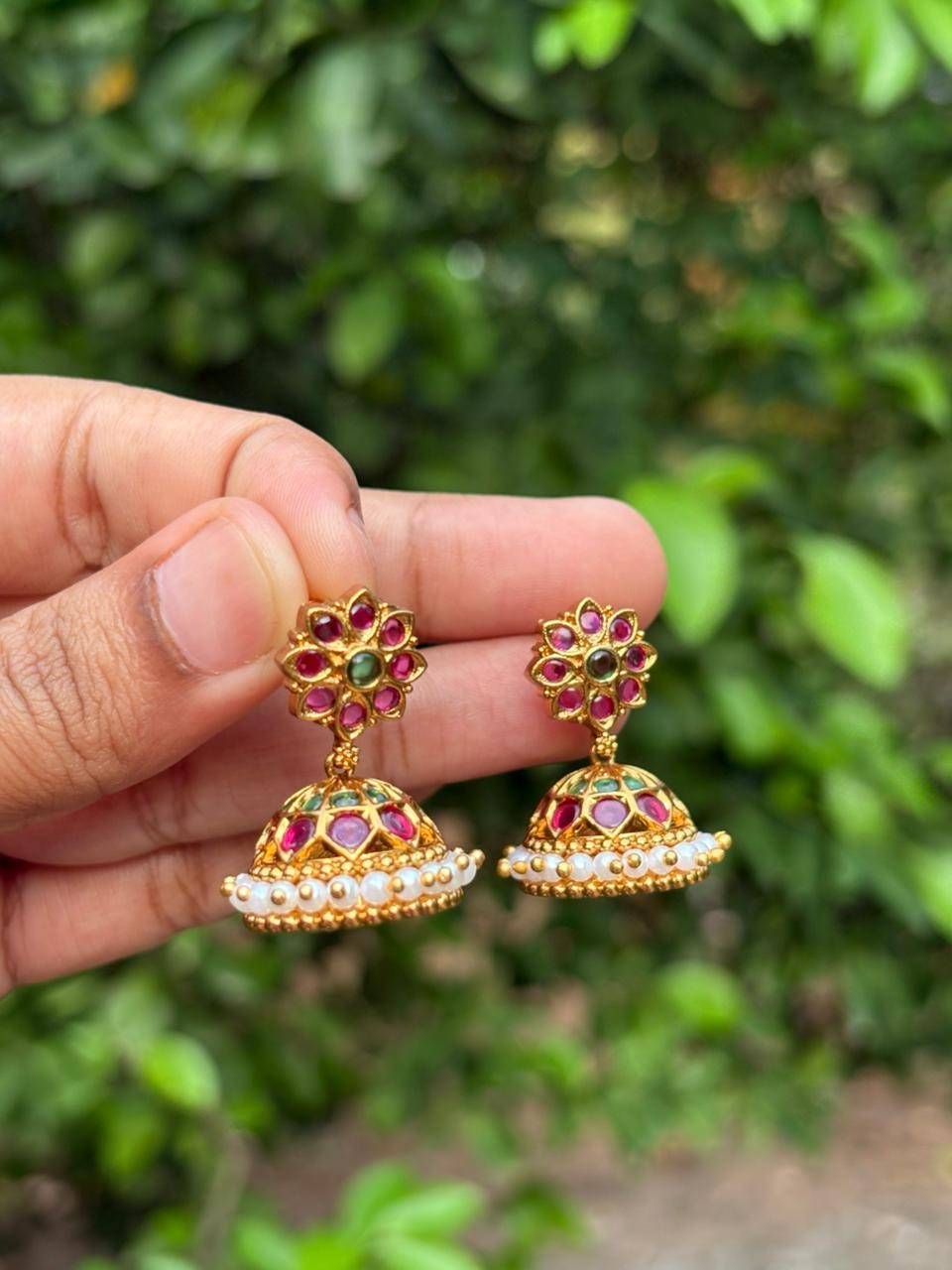 J0120 Traditional Ruby Jhumka Small size