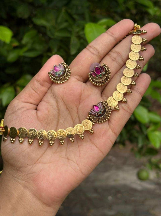 N0266 Trendy Purple lotus coin necklace