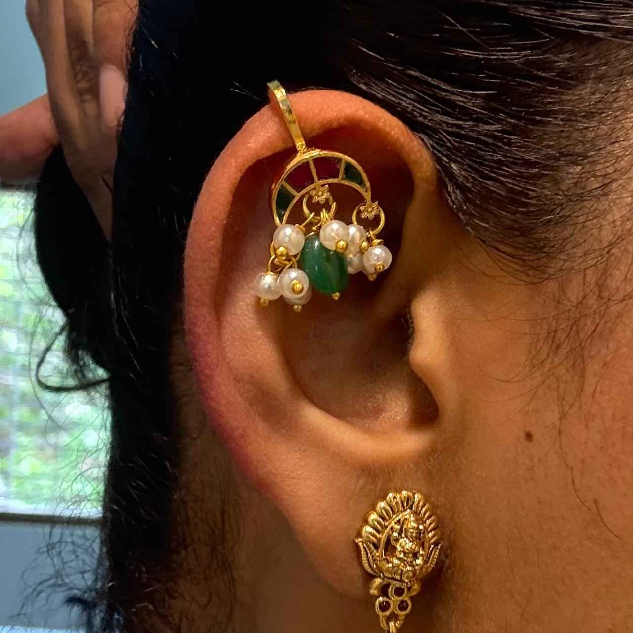 J0112 Jadau Kundan Moon Pattern Bugadi Slight  press to adjust to the ears