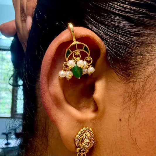 J0112 Jadau Kundan Moon Pattern Bugadi Slight  press to adjust to the ears