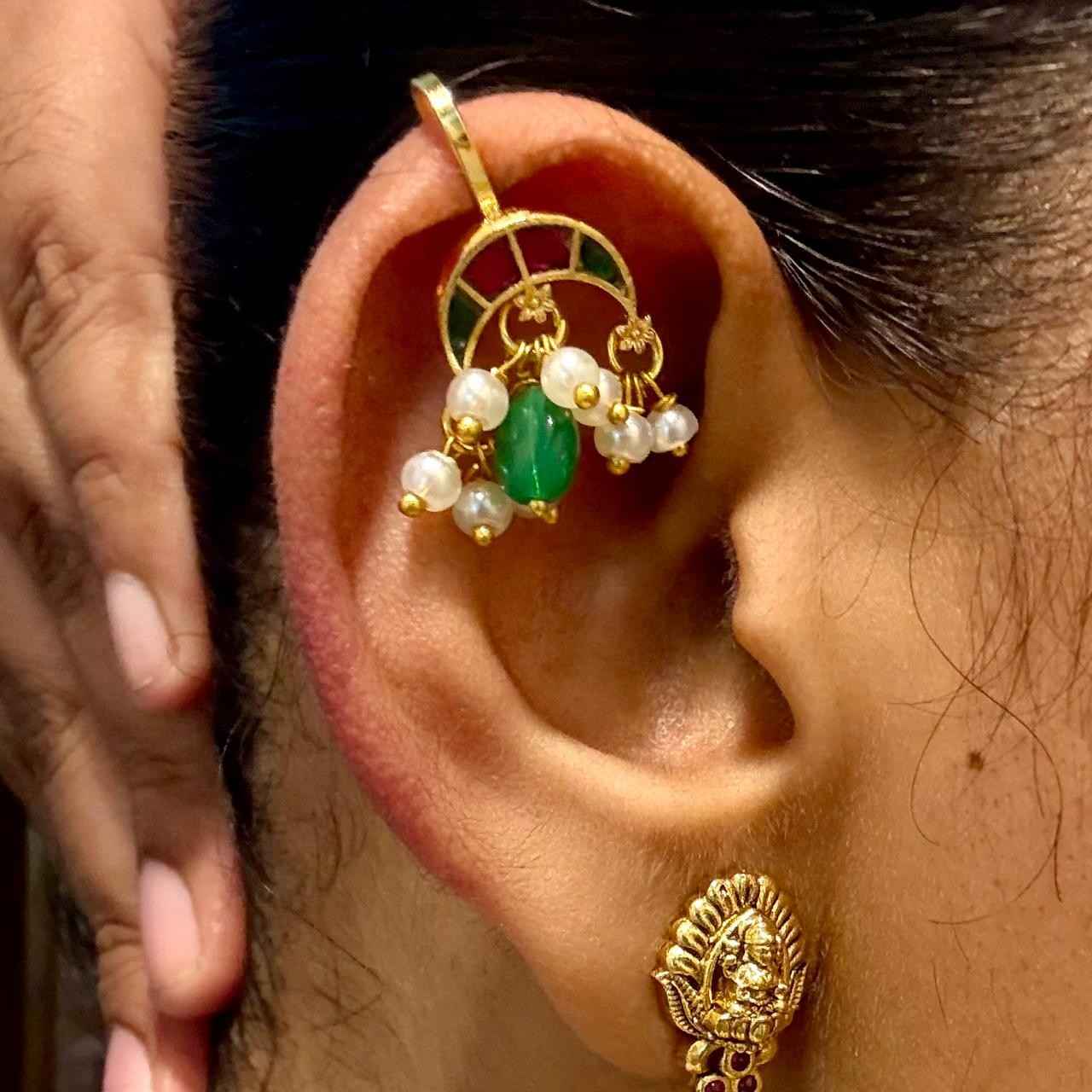 J0112 Jadau Kundan Moon Pattern Bugadi Slight  press to adjust to the ears