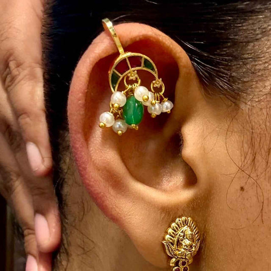 J0112 Jadau Kundan Moon Pattern Bugadi Slight  press to adjust to the ears