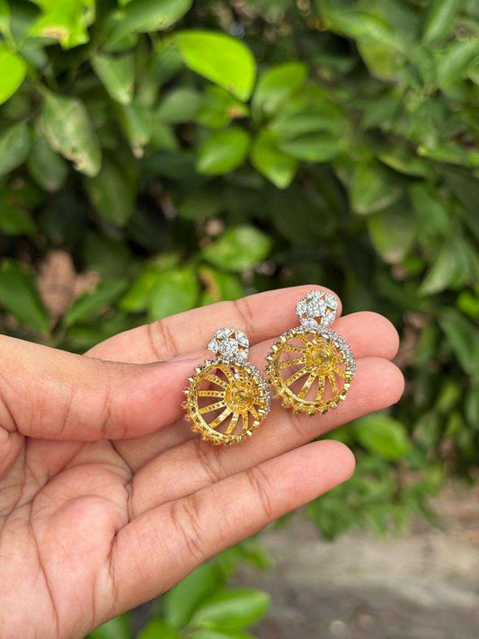 J0125 White stone dual tone Rhodium Finish premium jhumka