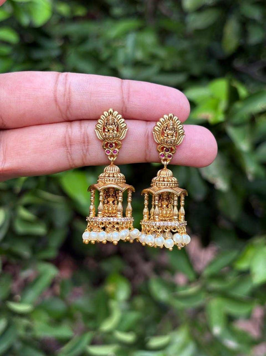 J0122 Trendy Lakshmi Jhumka with pillars on sides