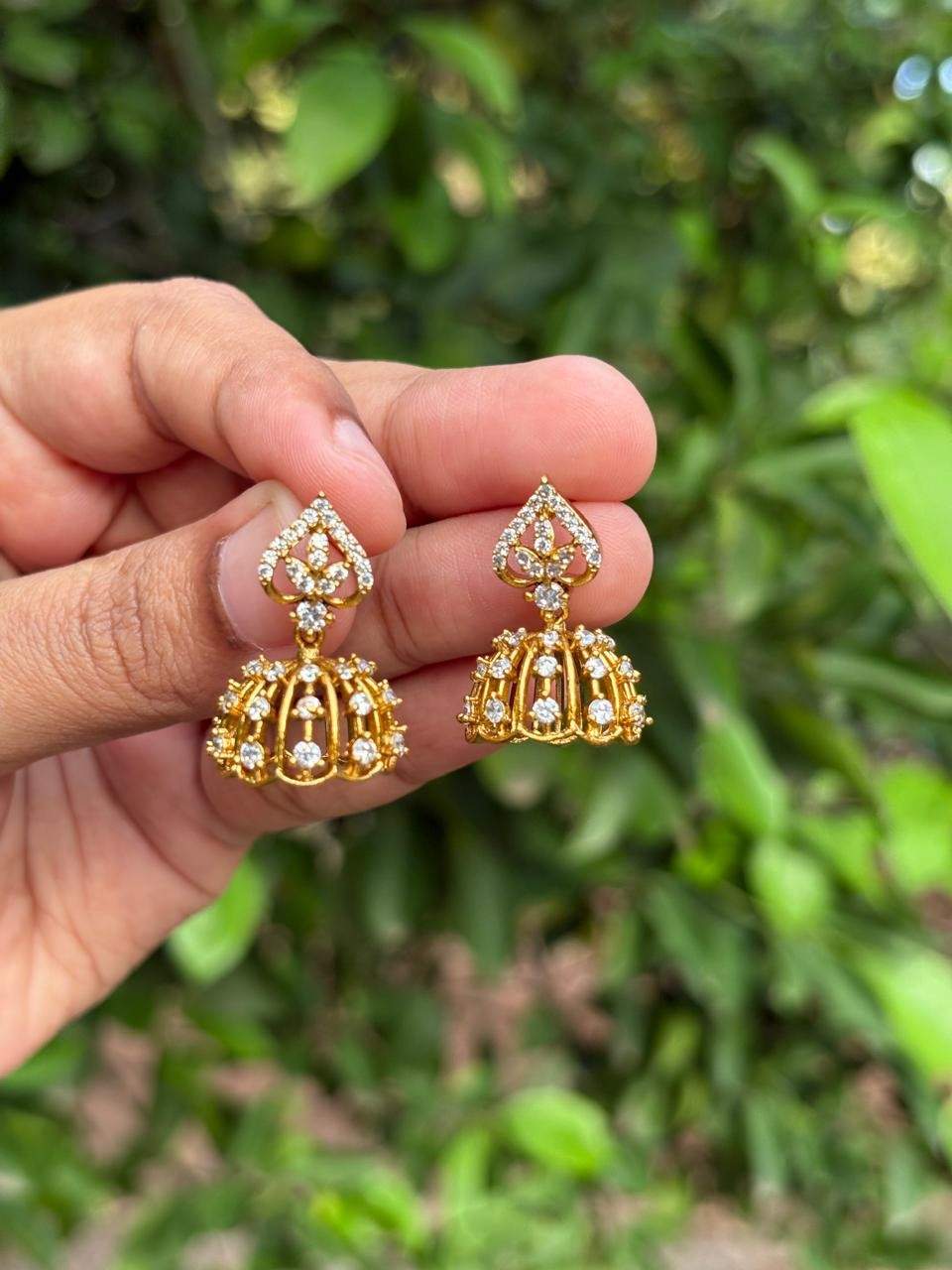 J0128 White stone small size jhumka