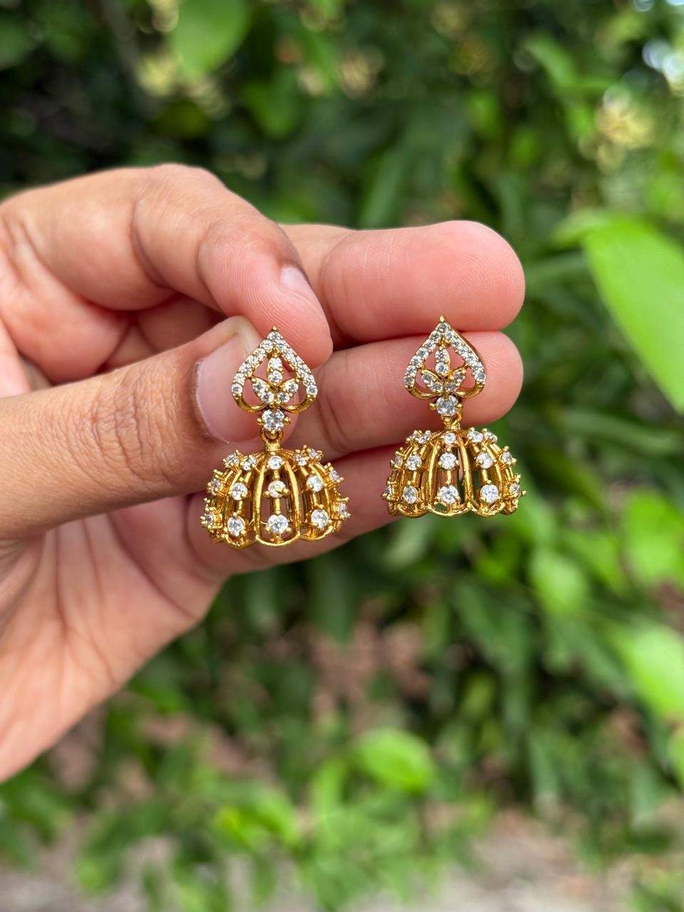 J0128 White stone small size jhumka