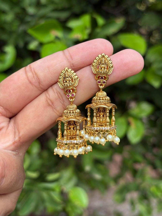 J0122 Trendy Lakshmi Jhumka with pillars on sides