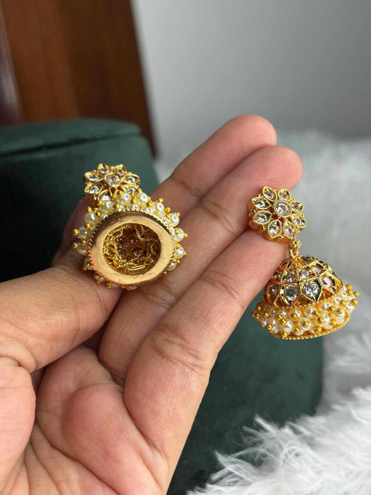J0121 Traditional WHITE AD stone Jhumka