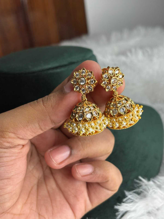 J0121 Traditional WHITE AD stone Jhumka