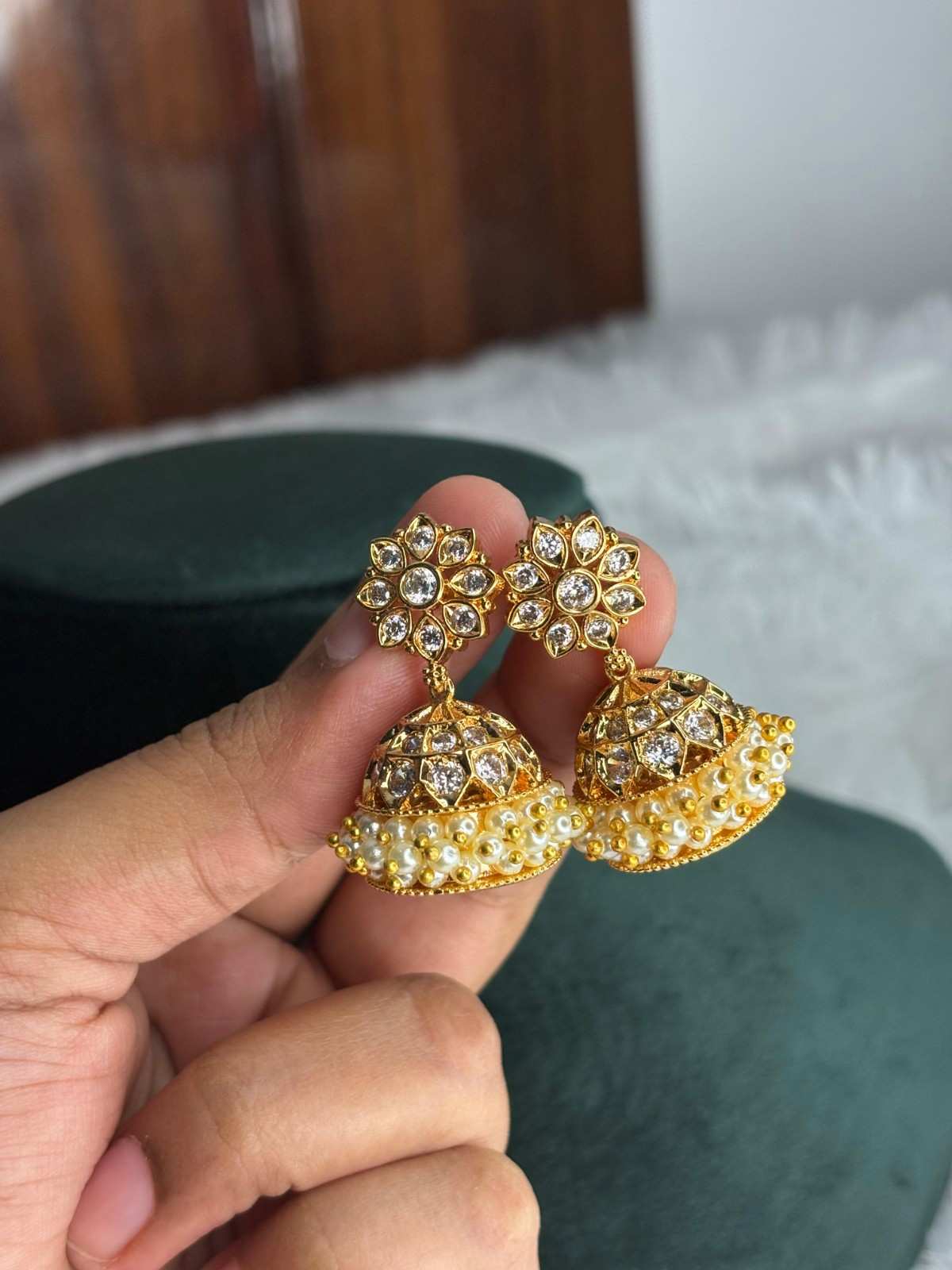 J0121 Traditional WHITE AD stone Jhumka
