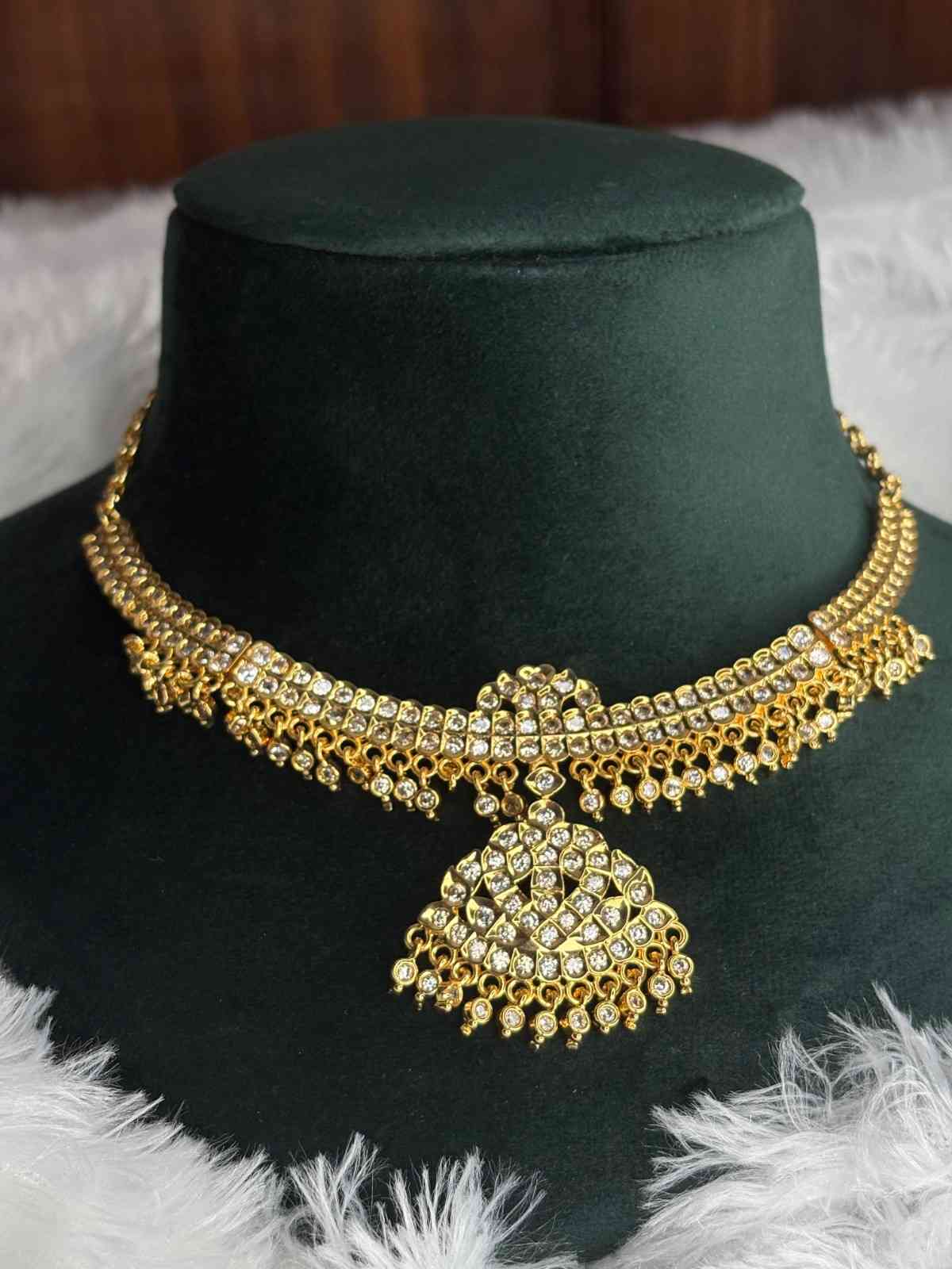 N0273 Micro Plated 80's Attigai Necklace white AD Stone