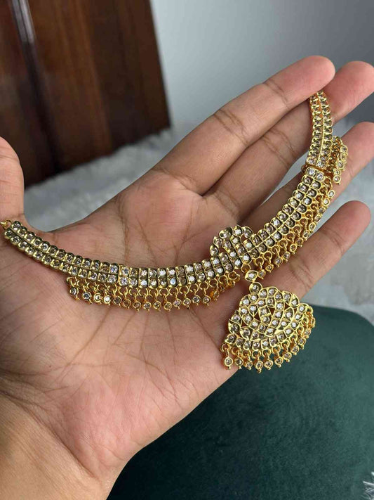 N0273 Micro Plated 80's Attigai Necklace white AD Stone