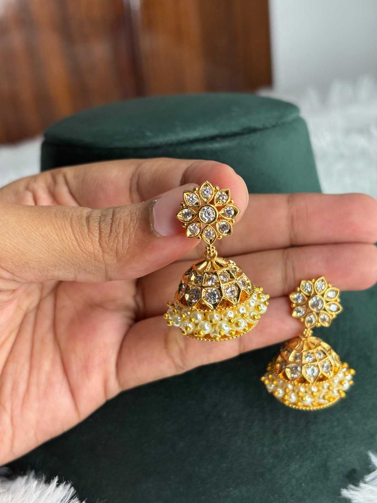 J0121 Traditional WHITE AD stone Jhumka