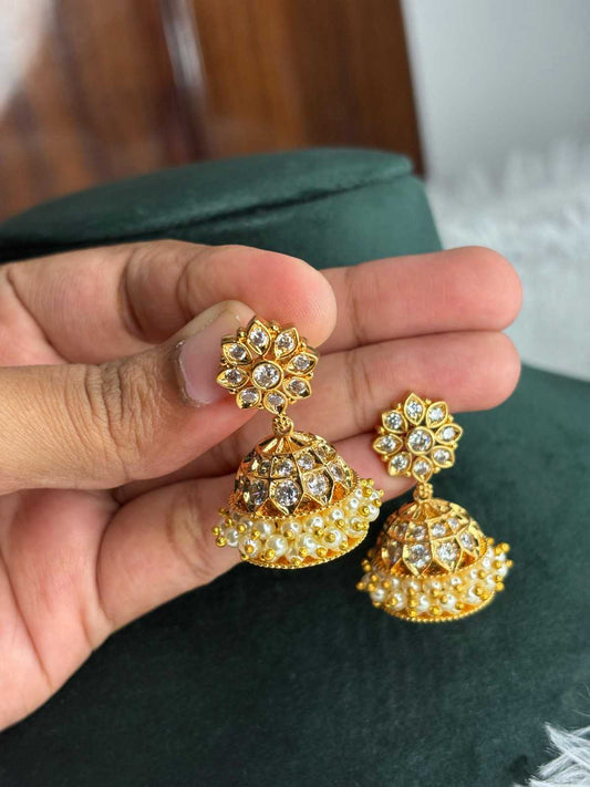 J0121 Traditional WHITE AD stone Jhumka