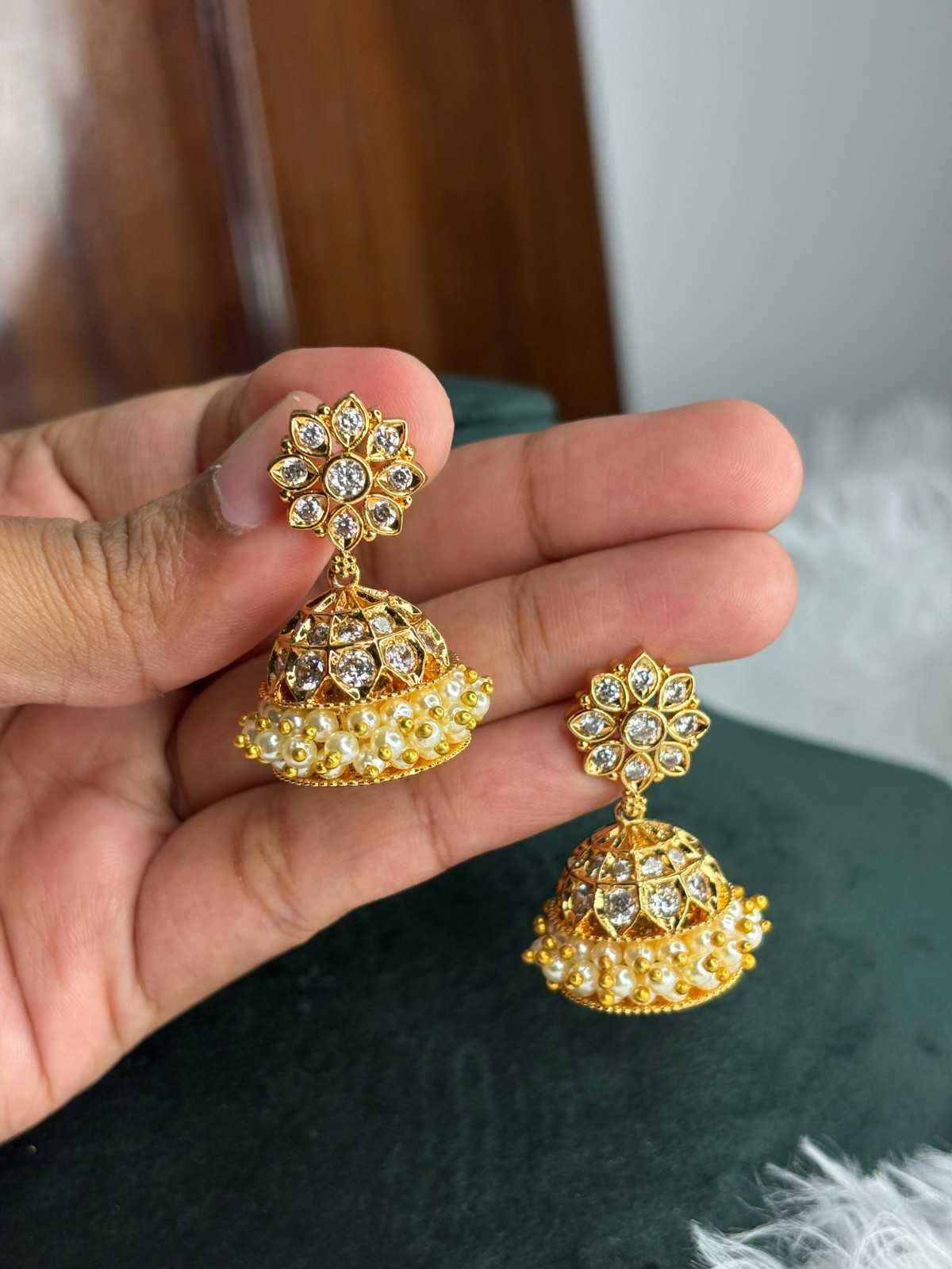 J0121 Traditional WHITE AD stone Jhumka