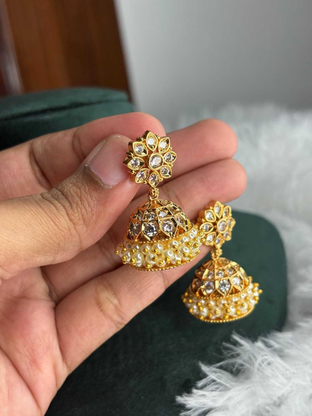 J0121 Traditional WHITE AD stone Jhumka