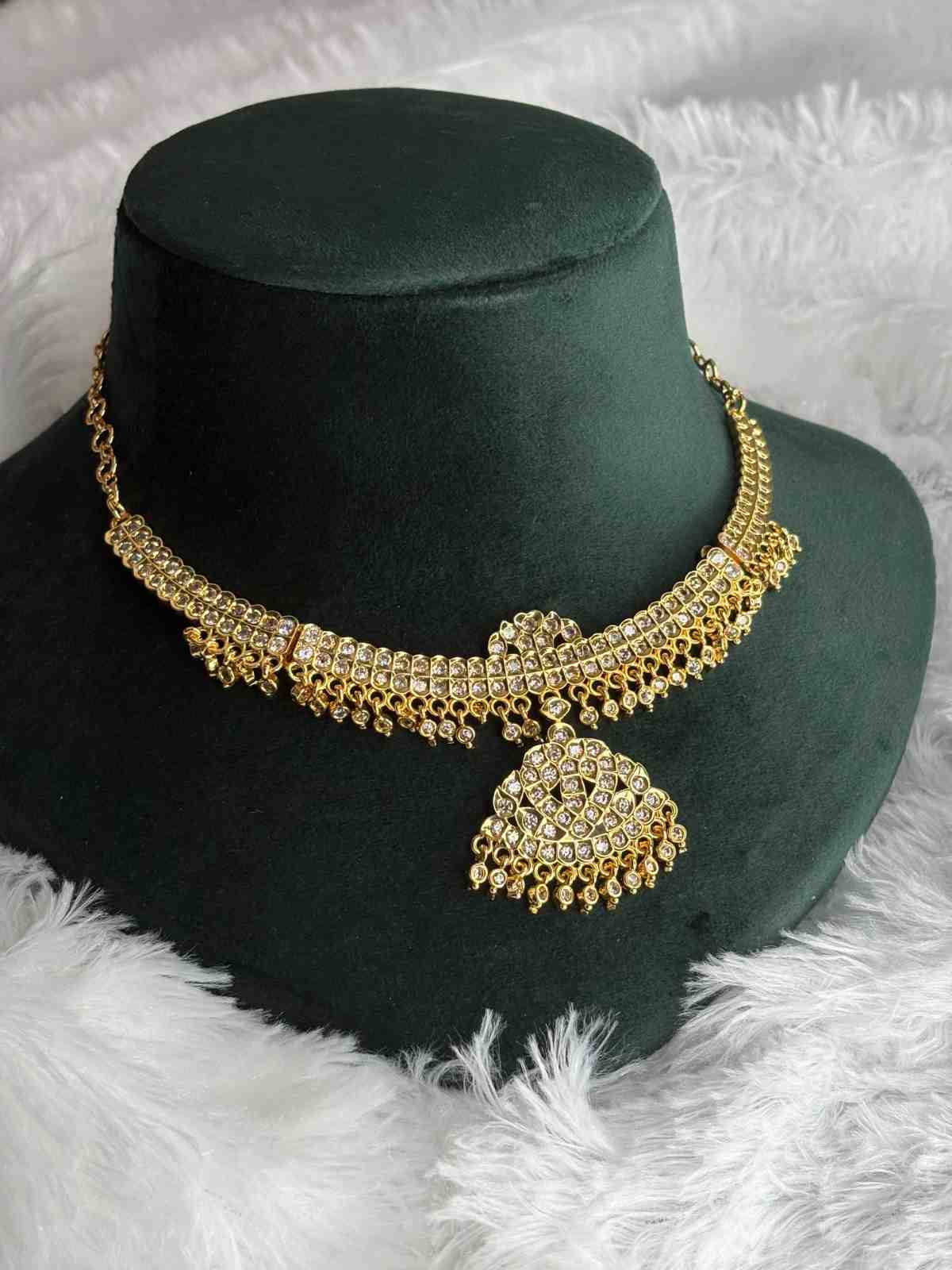 N0273 Micro Plated 80's Attigai Necklace white AD Stone